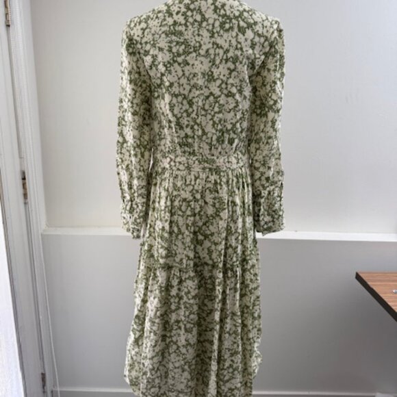 Jonathan Simkhai Green Floral Long Sleeve Dress with Tie Waist Women's 0 - Picture 3 of 5